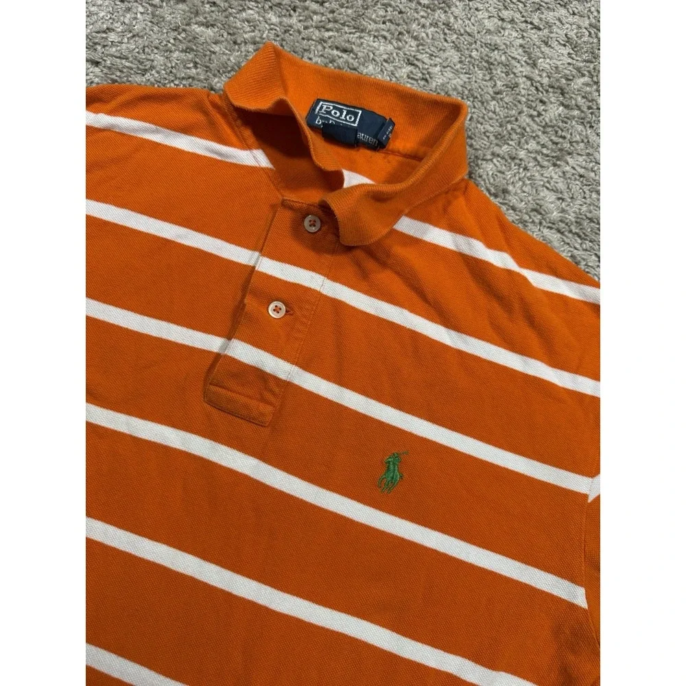Polo Ralph Lauren Shirt Men‎ Large Striped Short Sleeve Golf Orange Outdoors M